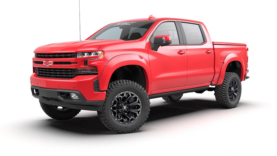 Front of a orange chevy truck