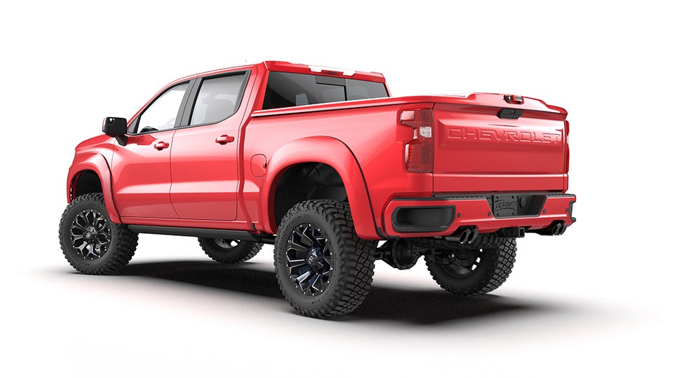 Rear of orange chevy truck