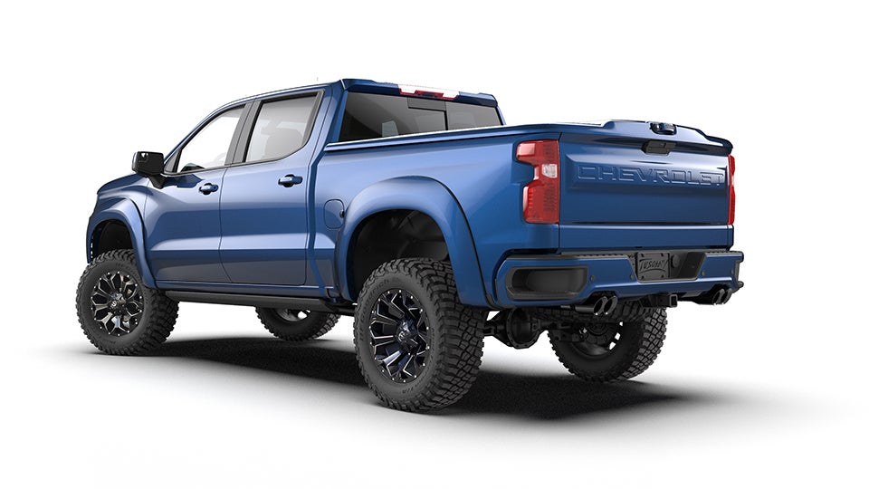 Rear of blue chevy truck